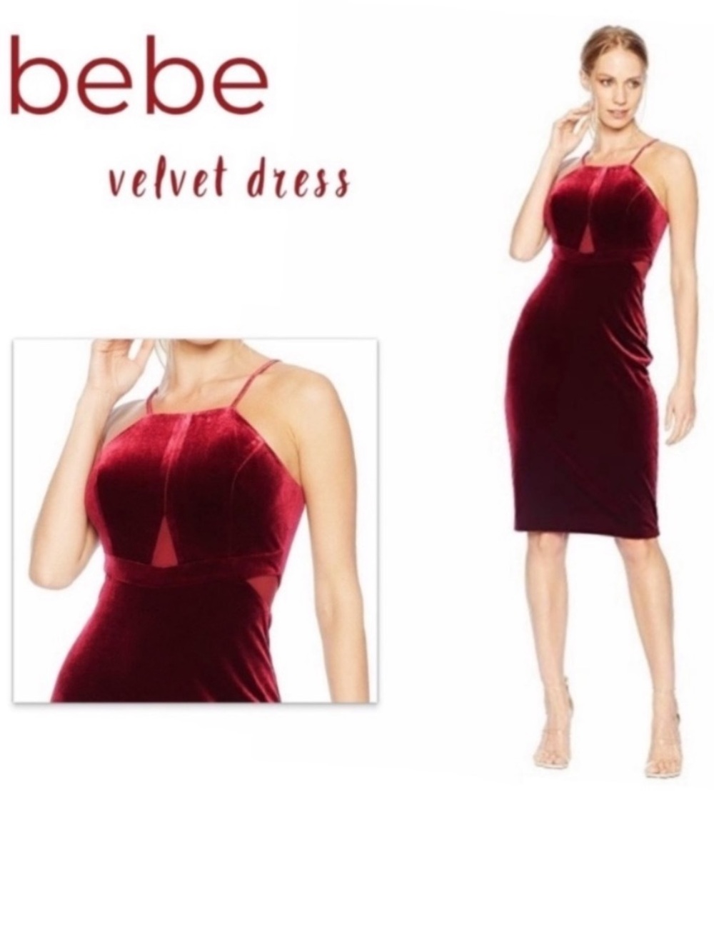 bebe Burgundy Velvet Midi Dress